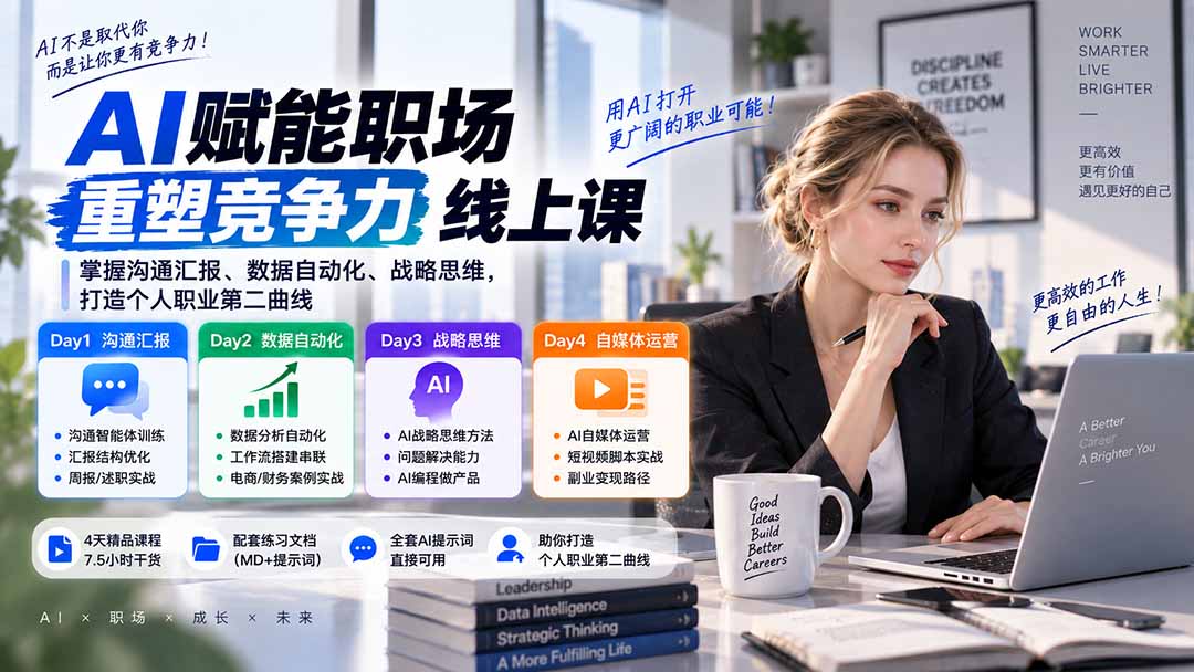 AI职场提效与第二曲线实战课-无水印：学习沟通汇报、数据工作流和战略思维，掌握AI编程做产品及自媒体运营方法-智点网