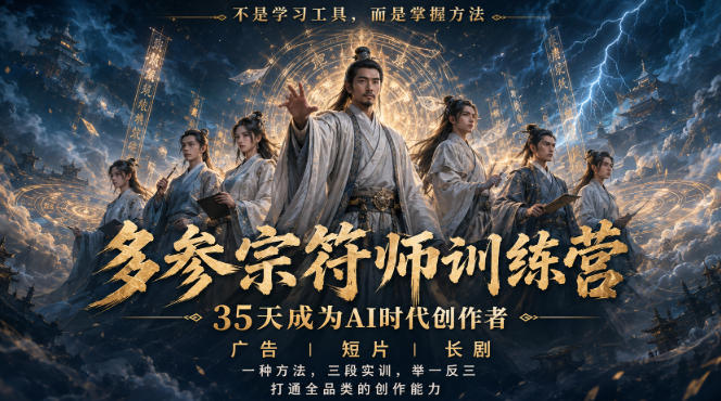 多参宗符师训练营，35天成为AI时代创作者，广告|短片|长剧，一种方法，三段实训，举一反三，打通全品类的创作能力-智点网