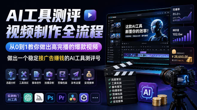AI工具测评视频制作全流程,从0到1教你做出高完播的爆款视频,做出一个稳定接广告賺钱的AI工具测评号-智点网