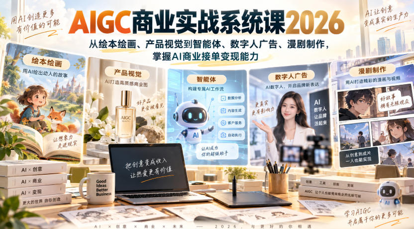 AIGC商业实战系统课2026，从绘本绘画、产品视觉到智能体、数字人广告、漫剧制作，掌握AI商业接单变现能力-智点网