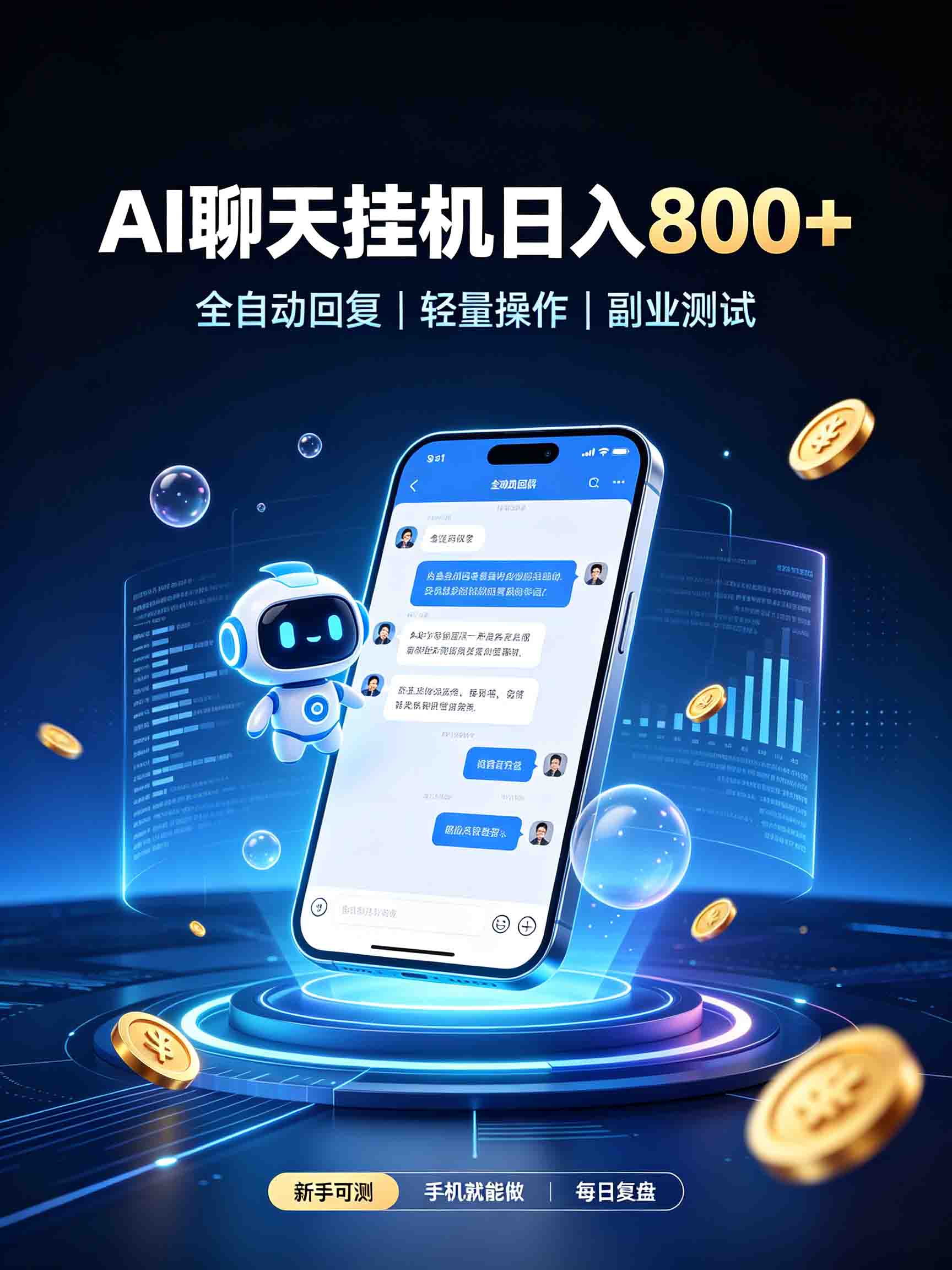 AI聊天挂机，日入800+，适用个人副业，工作室矩阵操作-智点网