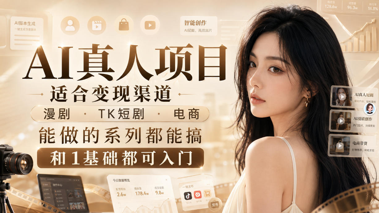 AI真人项目，适合变现渠道，漫剧，TK短剧，电商，能做的系列都能搞，0和1基础都可入门-智点网