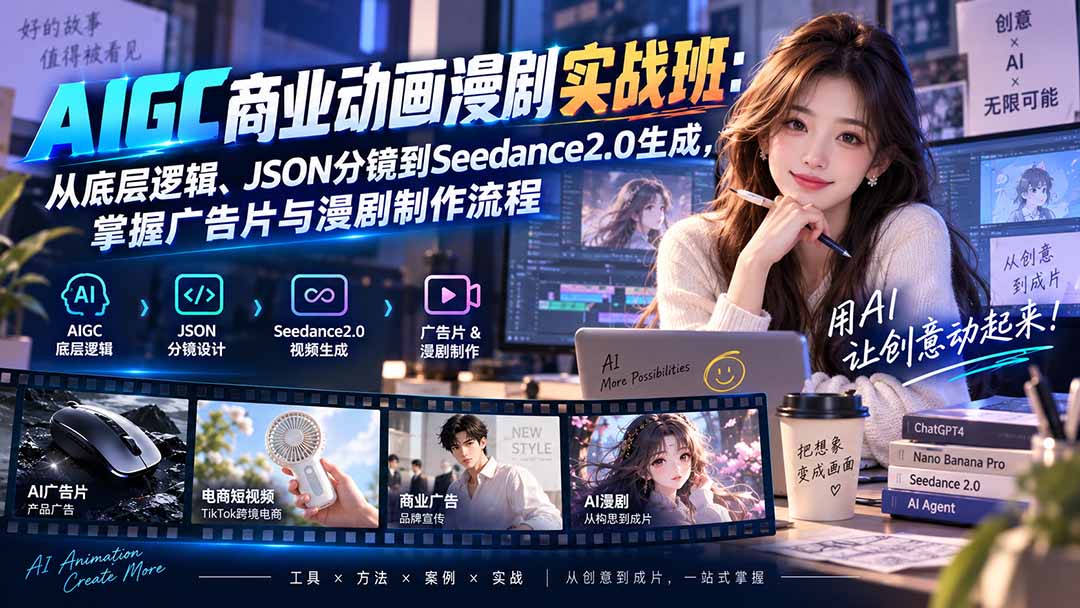 AIGC商业动画漫剧实战班-更新：从底层逻辑、JSON分镜到Seedance2.0生成，掌握广告片与漫剧制作流程-智点网