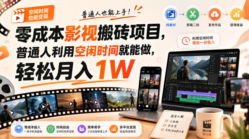 零门槛影视搬砖项目，月入万元，玩法稳定普通人可落地的长期副业！-智点网