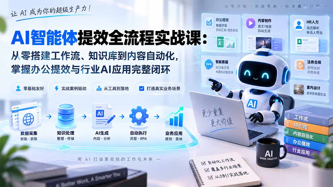 AI智能体提效全流程实战课：从零搭建工作流、知识库到内容自动化，掌握办公提效与行业AI应用完整闭环-智点网