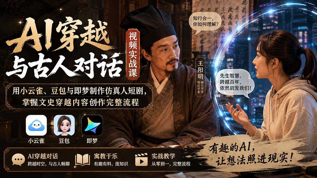 AI穿越与古人对话视频实战课：用小云雀、豆包与即梦制作仿真人短剧，掌握文史穿越内容创作完整流程-智点网