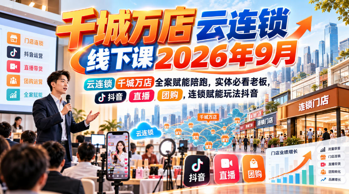 千城万店云连锁线下课2026年9月，云连锁千城万店全案赋能陪跑，实体必看老板，抖音，直播，团购，连锁赋能玩法抖音-智点网