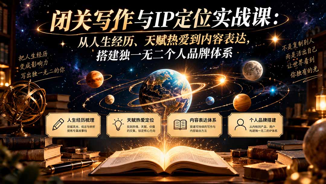 闭关写作与IP定位实战课：从人生经历、天赋热爱到内容表达，搭建独一无二个人品牌体系-智点网