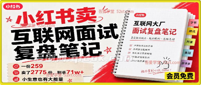 小红书卖互联网面试复盘笔记，一份259，卖了2775 份，到手71w+，小生意也有大能量-智点网