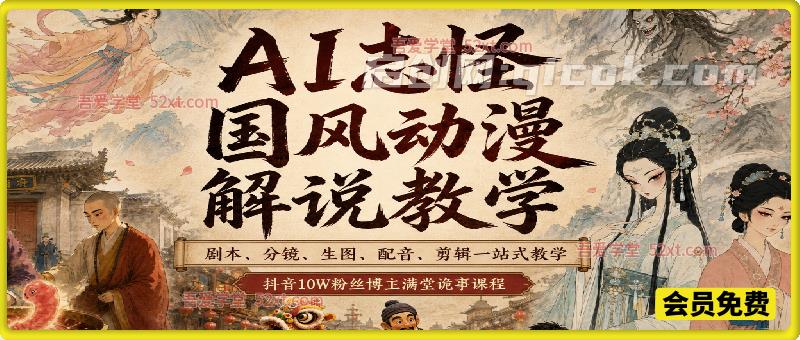 AI志怪国风动漫解说教学，剧本、分镜、生图、配音、剪辑一站式教学，抖音10W粉丝博主满堂诡事课程-智点网
