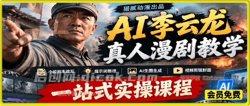 AI李云龙真人漫剧教学【猫腻动漫出品】，小说剧本改写、提示词推理、AI生图生成、视频剪辑封面，一站式实操课程-智点网