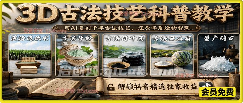 3D古法技艺科普教学，用AI复刻千年古法技艺，还原华夏造物智慧，解锁抖音精选独家收益-智点网