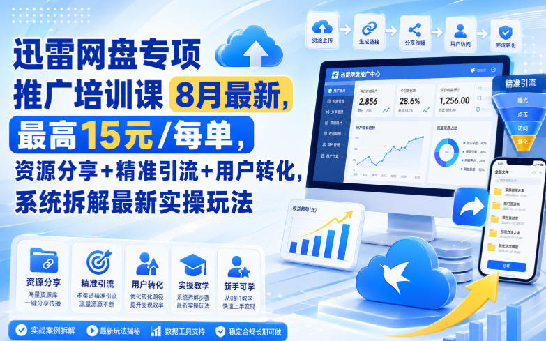 迅雷网盘专项推广培训课9月最新，最高15米/每单，资源分享+精准引流+用户转化，系统拆解最新实操玩法(更新0909)-智点网