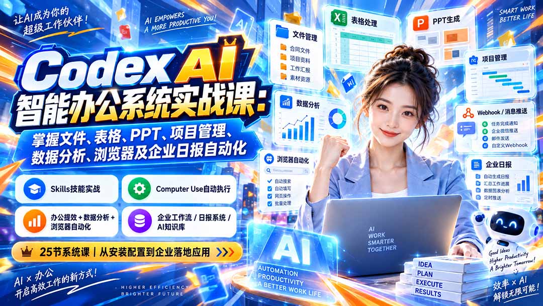 Codex AI智能办公系统实战课：掌握文件、表格、PPT、项目管理、数据分析、浏览器及企业日报自动化-智点网