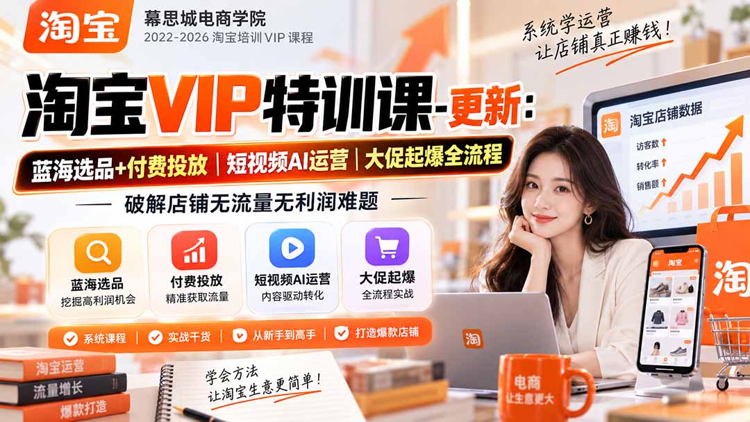 淘宝VIP特训课-更新0917：蓝海选品+付费投放｜短视频AI运营｜大促起爆全流程，破解店铺无流量无利润难题-智点网
