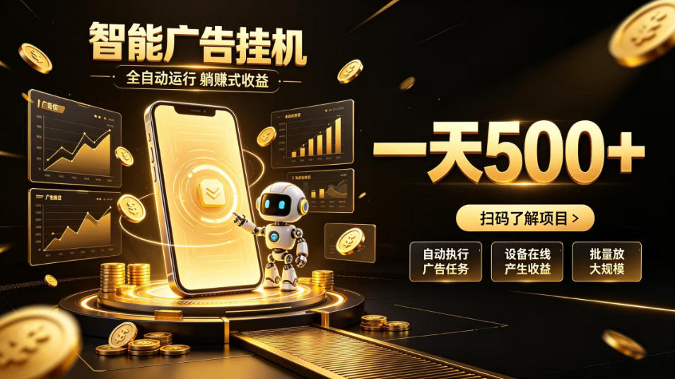 智能广告挂G项目，无需人工值守，全自动躺賺增收，单日收益可达500+【揭秘】-智点网