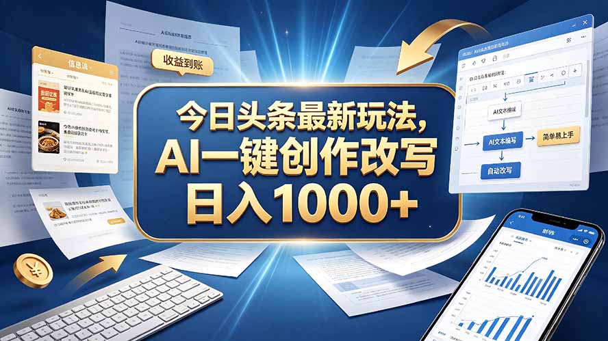 今日头条最新玩法，AI 一键创作改写，简单易上手，轻松日入 1000 +-智点网