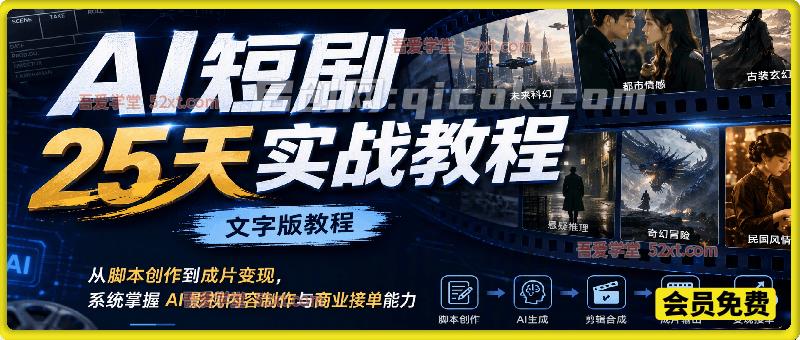 AI短剧25天实战教程（文字版教程），从脚本创作到成片变现，系统掌握 AI 影视内容制作与商业接单能力-智点网