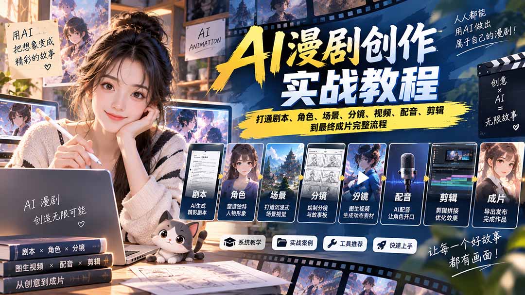 2026 AI漫剧创作实战教程：打通剧本、角色、场景、分镜、视频、配音、剪辑到最终成片完整流程-智点网
