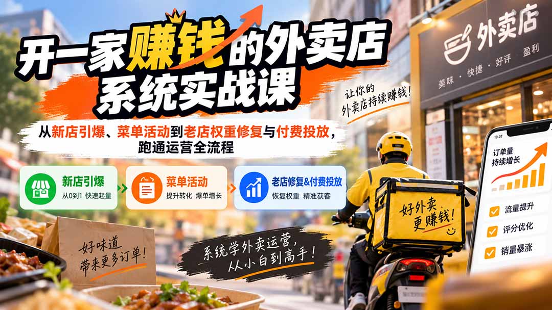 开一家赚钱的外卖店系统实战课：从新店引爆、菜单活动到老店权重修复与付费投放，跑通运营全流程-智点网