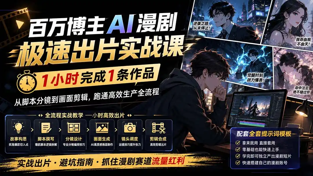 百万博主AI漫剧极速出片实战课:1小时产出条作品,从脚本分镜到画面剪辑,跑通高效生产全流程-智点网