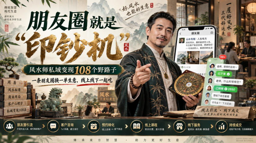 朋友圈就是“印钞机”，风水师私域变现108个野路子，一条朋友圈换一单生意，线上线下一起吃【文档】-智点网