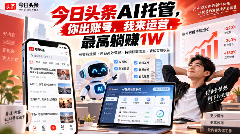 今日头条AI托管，你出账号，我来运营，最高躺賺1W【揭秘】-智点网