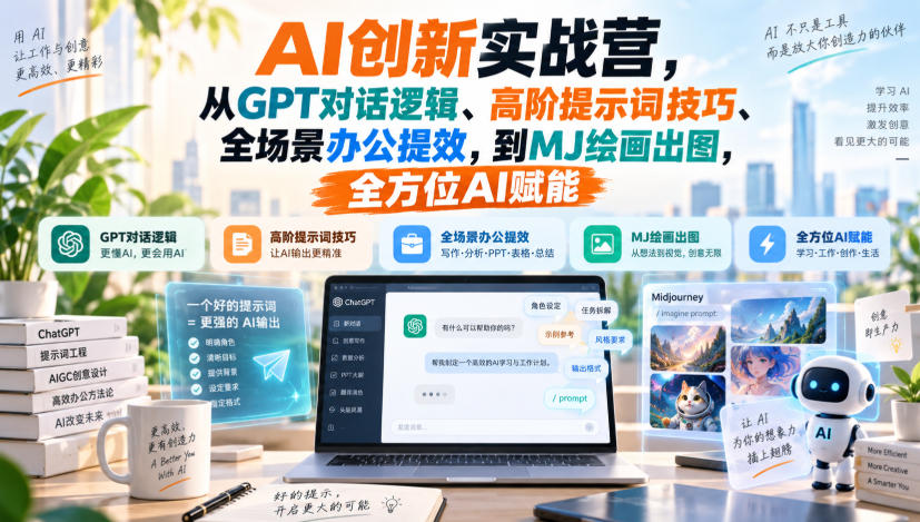 AI创新实战营，从GPT对话逻辑、高阶提示词技巧、全场景办公提效，到MJ绘画出图，全方位AI赋能-智点网