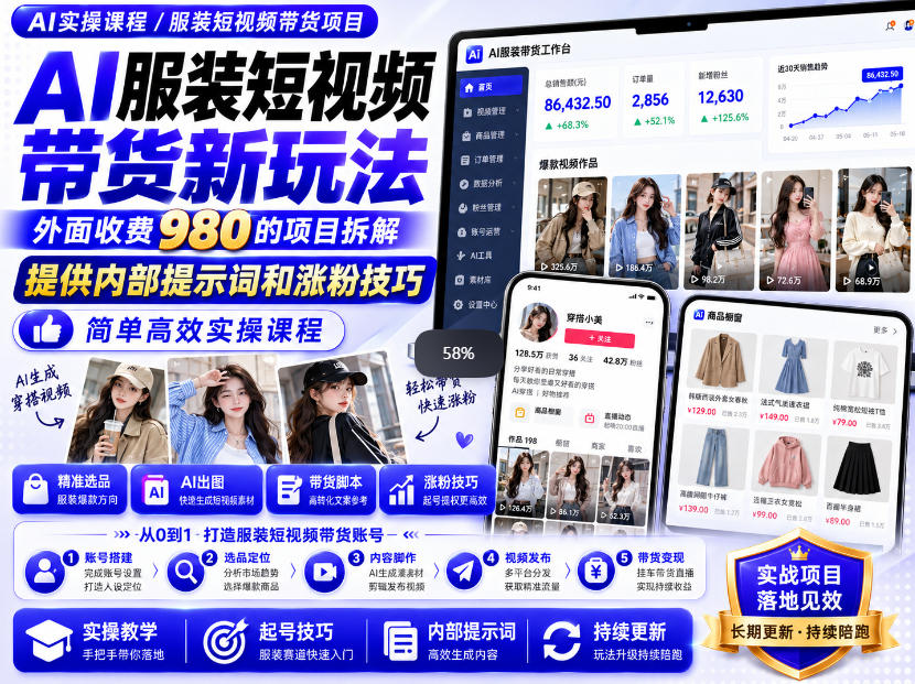 外面收费980AI快手带货系统课程，内部课程首次外放，操作简单高效，一分钟一条爆款视频-智点网