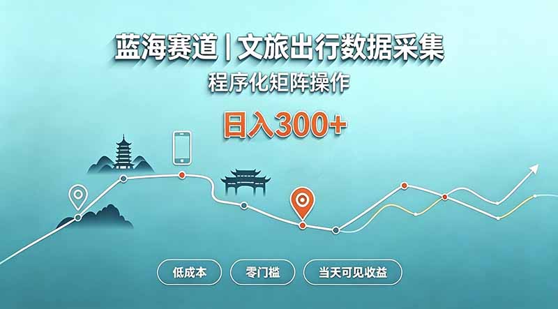 蓝海赛道  文旅出行数据采集  程序化矩阵操作    低成本  零门槛   当天可见收益   日入300+-智点网
