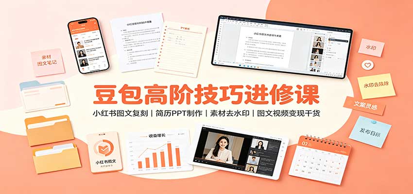 豆包高阶技巧进修课：小红书图文复刻，简历PPT制作，素材去水印，图文视频变现干货-智点网
