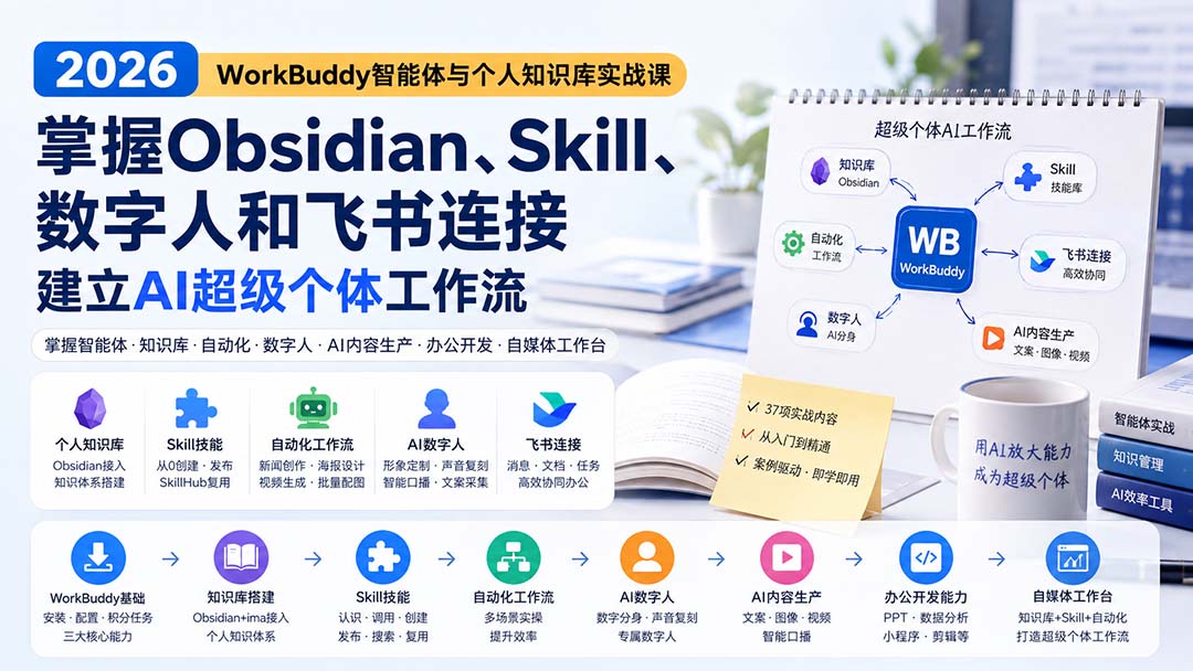 2026 WorkBuddy智能体与个人知识库实战课：掌握Obsidian、Skill、数字人和飞书连接，建立AI超级个体工作流-智点网