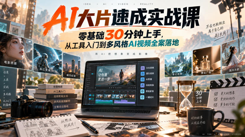 AI大片速成实战课｜零基础30分钟上手，从工具入门到多风格AI视频全案落地​-智点网