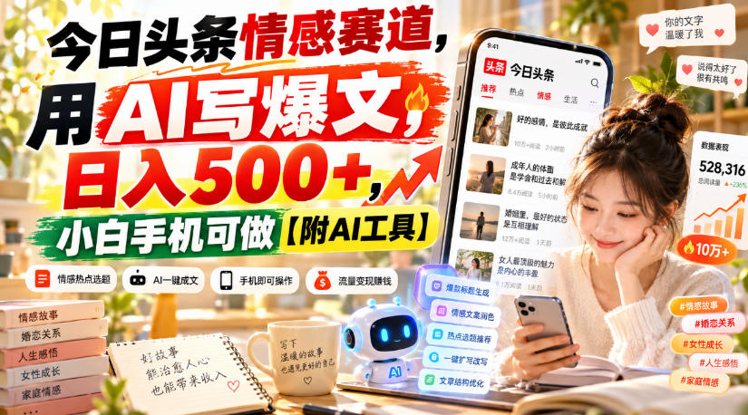 今日头条情感赛道，用AI写爆文，日入500+，小白手机可做【附AI工具】-智点网