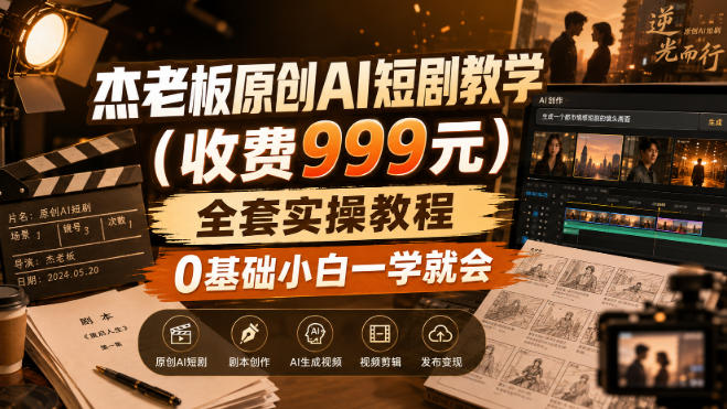 杰老板原创AI短剧教学(收费999元)，全套实操教程，0基础小白一学就会，非搬运技术-智点网