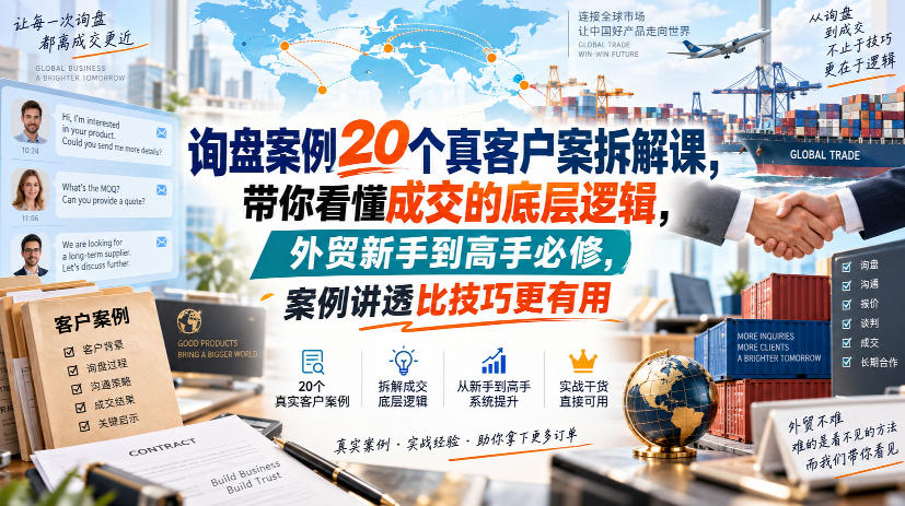 询盘案例20个真客户案拆解课，带你看懂成交的底层逻辑，外贸新手到高手必修，案例讲透比技巧更有用-智点网