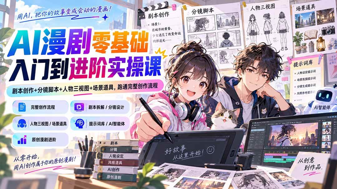 （20352期）AI漫剧零基础入门到进阶实操课：剧本创作+分镜脚本+人物三视图+场景道具，跑通完整创作流程-智点网