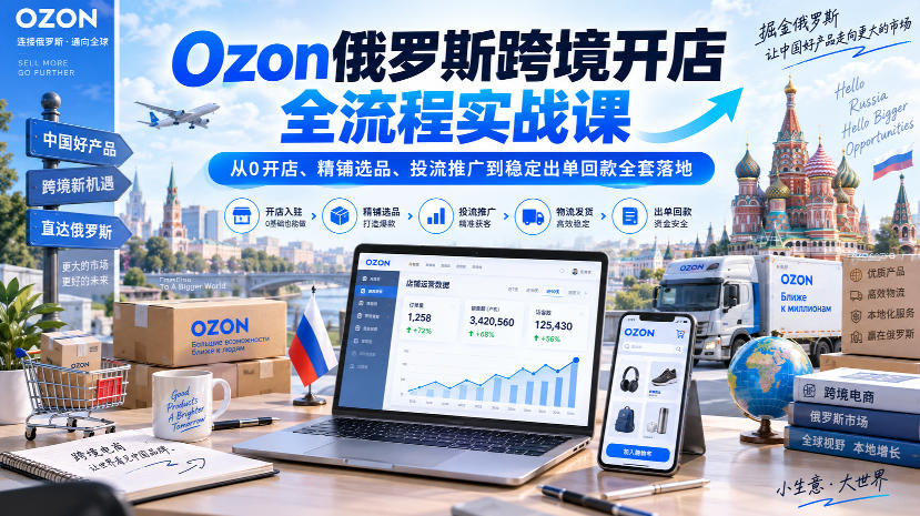 Ozon俄罗斯跨境开店全流程实战课｜从0开店、精铺选品、投流推广到稳定出单回款全套落地-智点网
