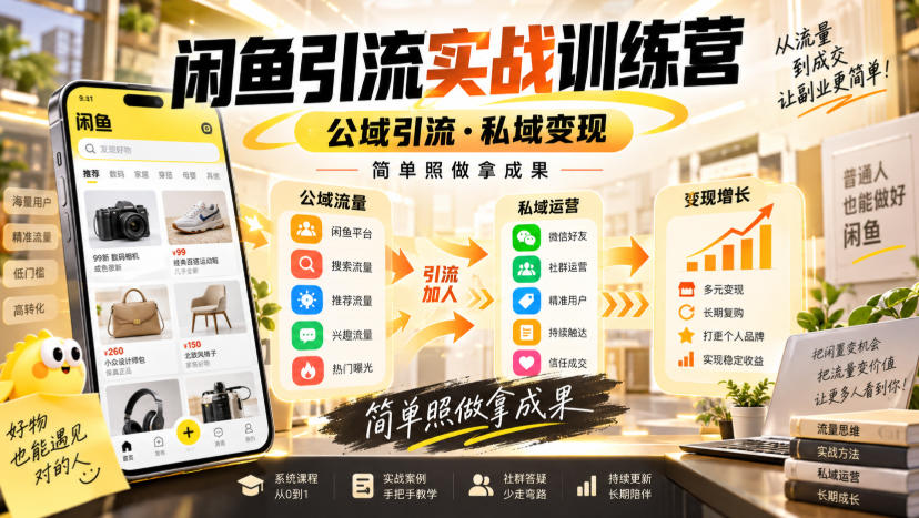闲鱼引流实战训练营，公域引流·私域变现，简单照做拿成果-智点网