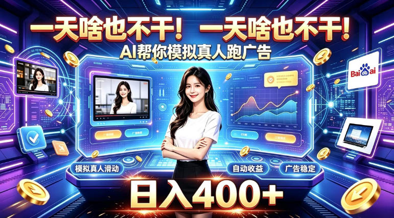一天啥也不干！AI帮你模拟真人跑广告，稳定日入400+，实现真正被动变现【揭秘】-智点网