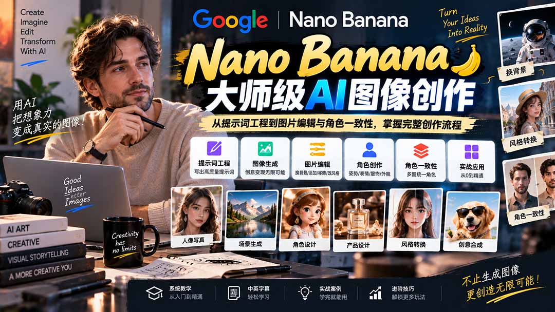 【无水印】Nano Banana大师级AI图像实战课：从提示词工程到图片编辑与角色一致性，掌握完整创作流程-智点网