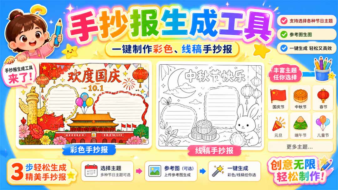 手抄报批量生成工具来了，完全免费，告别豆包生图，这个高清无水印-智点网