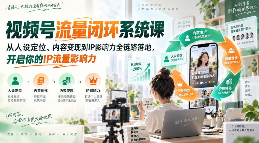 视频号流量闭环系统课，从人设定位、内容变现到IP影响力全链路落地，开启你的IP流量影响力-智点网
