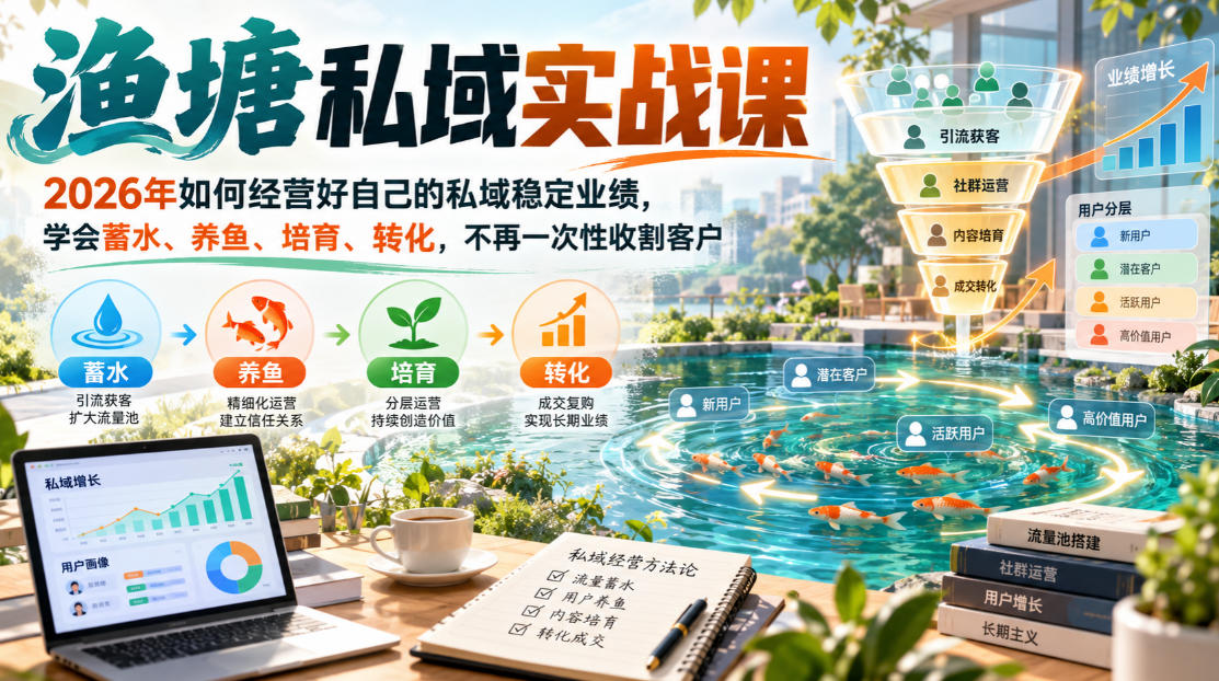 渔塘私域实战课，2026年如何经营好自己的私域稳定业绩，学会蓄水、养鱼、培育、转化，不再一次性收割客户-智点网