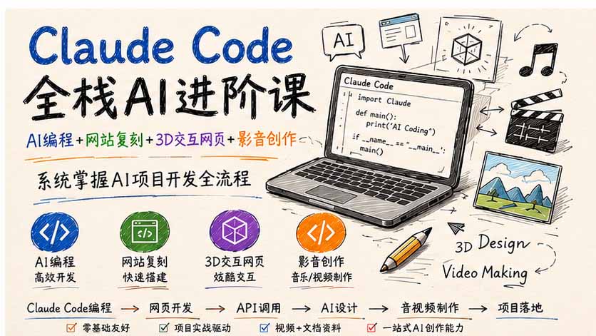 Claude Code全栈AI进阶课-更新；AI编程+网站复刻+3D交互网页+影音创作，系统掌握AI项目开发全流程-智点网