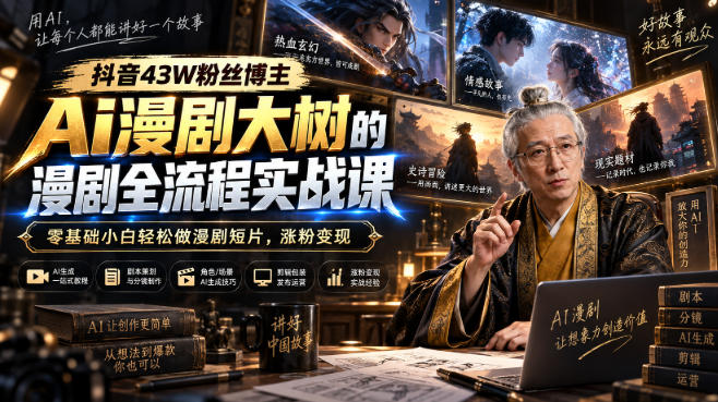 抖音43W粉丝博主Ai漫剧大树的漫剧制作全流程实战课，零基础小白轻松做漫剧短片，涨粉变现-智点网