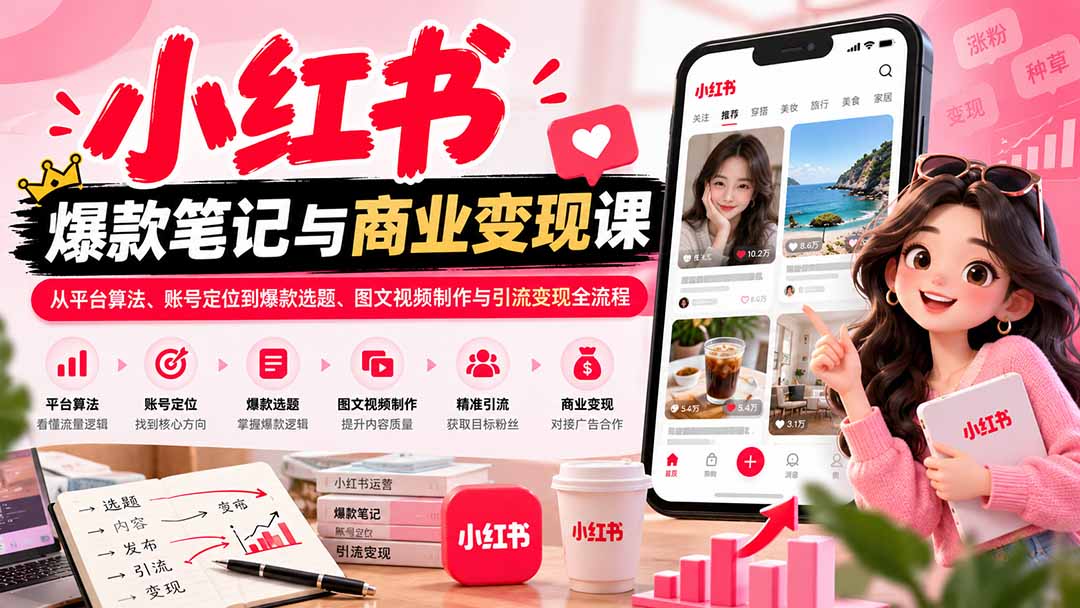 2026小红书爆款笔记与商业变现课：从平台算法、账号定位到爆款选题、图文视频制作与引流变现全流程-智点网