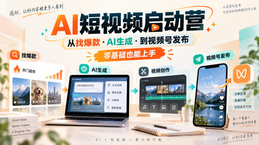 AI短视频启动营，从找爆款·AI生成·到视频号发布，零基础也能上手-智点网