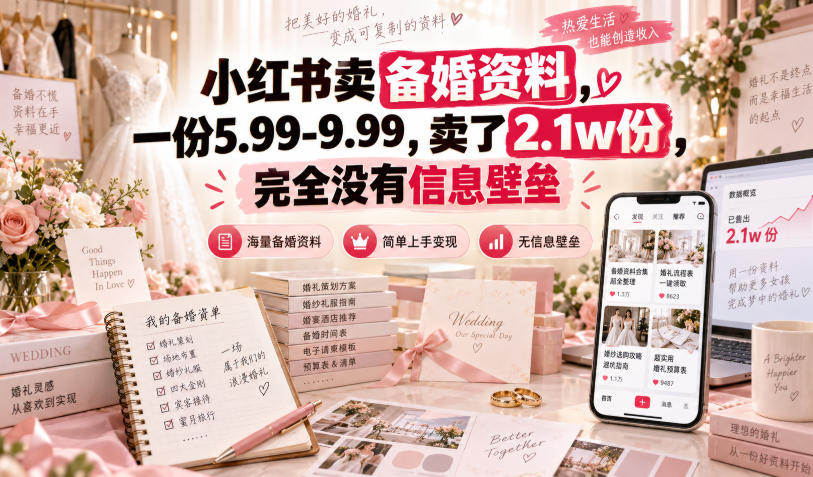 小红书卖备婚资料，一份5.99-9.99，卖了2.1w份，完全没有信息壁垒-智点网