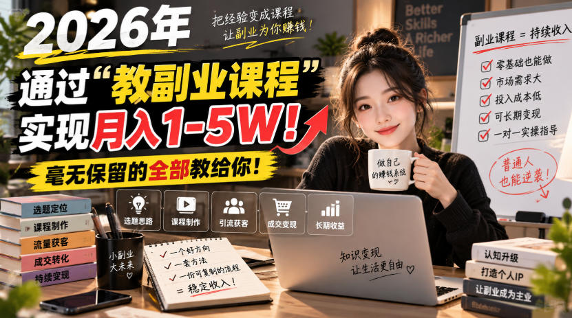 2026年通过“教副业课程”实现月入1-5W！毫无保留的全部教给你！【揭秘】-智点网